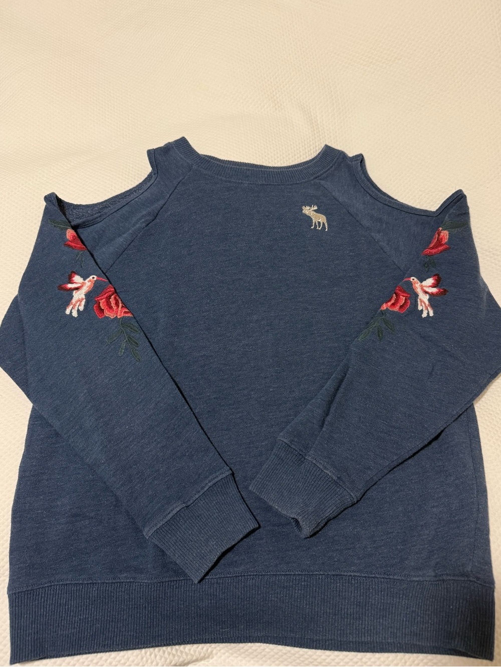 Abercrombie Kids Cold Shoulder Navy Sweatshirt with Floral Embroidery Size 13/14